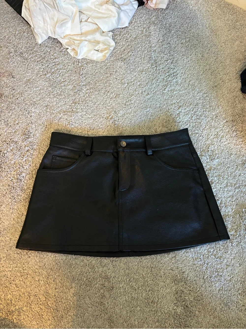 Garage Black Faux-Leather Skirt